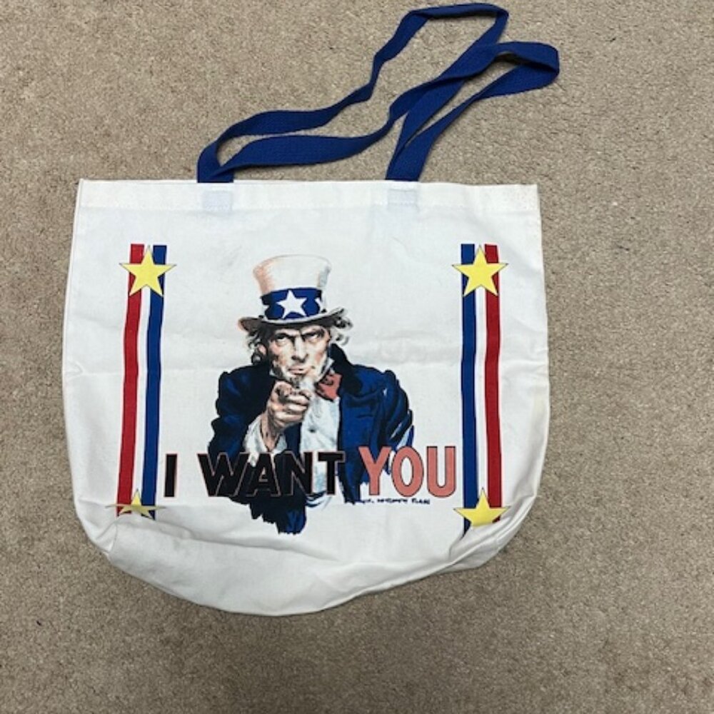 Two Sided Uncle Sam" I Want You" Canvas USA Themed Shopping Tote Bag 13"x4"x14"